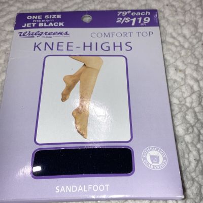 Walgreens Comfort Top Knee Highs Fits 8 1/2 - 11 Jet Black Sandlefoot NIP